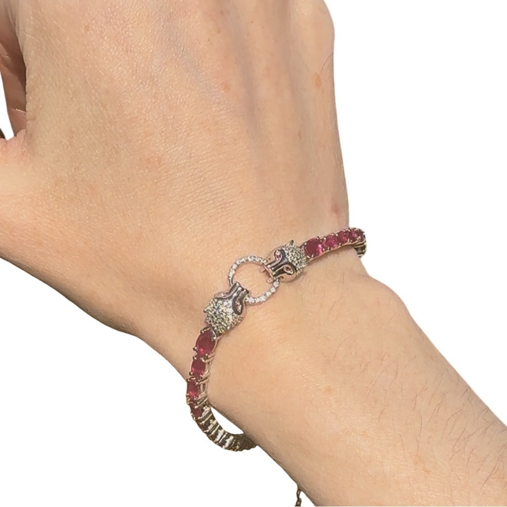 14k White Gold over Silver Natural Ruby Panther Bracelet!
